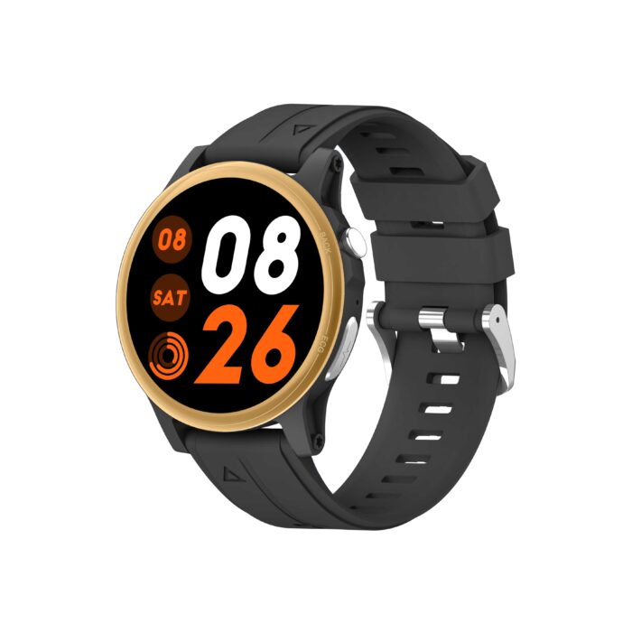 Black Band Watch with Gold Face